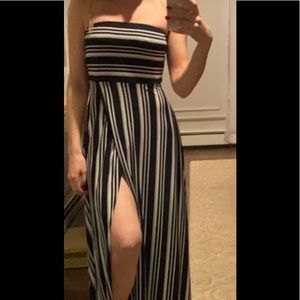 Banana Republic Navy and White Striped Strapless Maxi Dress